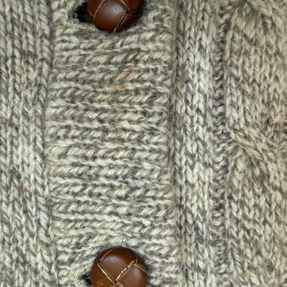 Vintage Eddie Bauer Sweater Cardigan Wool Suede Elbow Patch Fisherman Cabin L - Picture 12 of 13